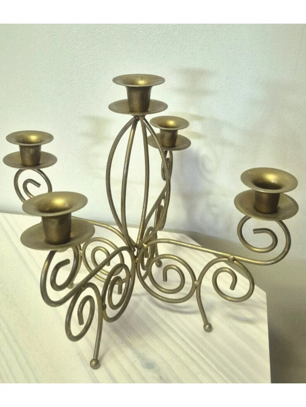 Vintage aged Home Interiors Brass Candleholder 4 Arm 5 Taper Candles Centerpiece